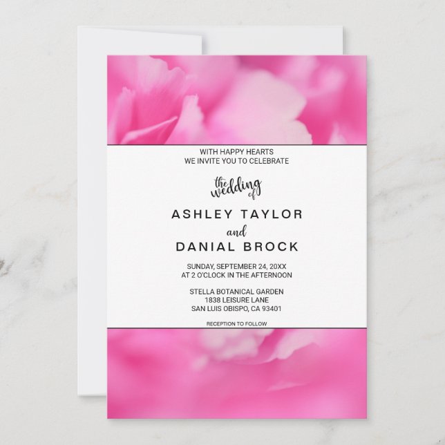 Chic pink rose blossom botanical floral Wedding In Invitation (Front)