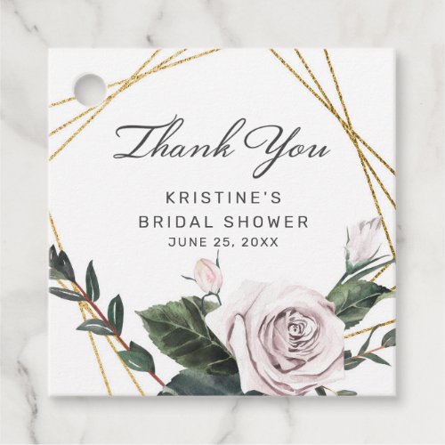 Chic Pink Rose Floral Bridal Shower Thank You Favor Tags