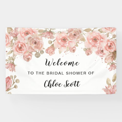 Chic Pink Rose Floral Bridal Shower Welcome Banner