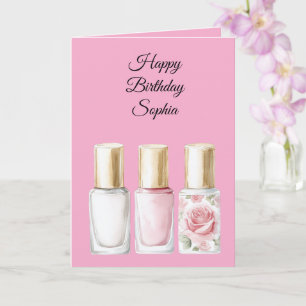 Chic Pink Rose Floral Nail Polish Birthday Card