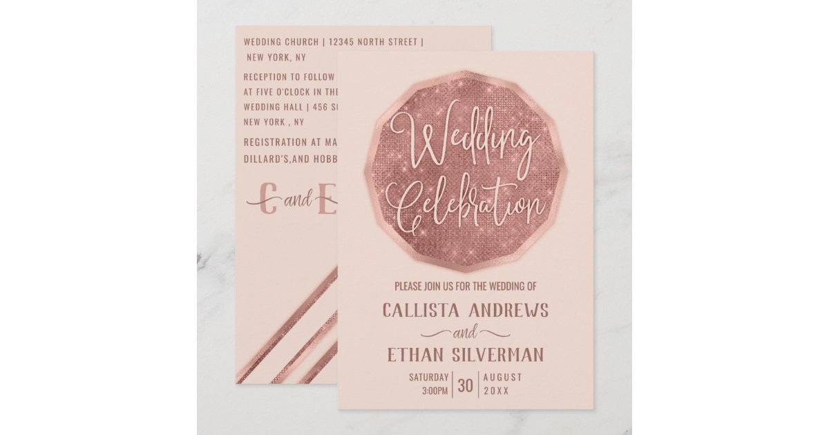Chic Pink Rose Gold Glitter Polygon Geo Wedding Invitation | Zazzle