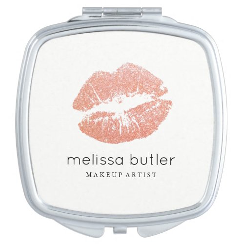 Chic Pink Rose Gold Lips Makeup Artist Compact Mirror