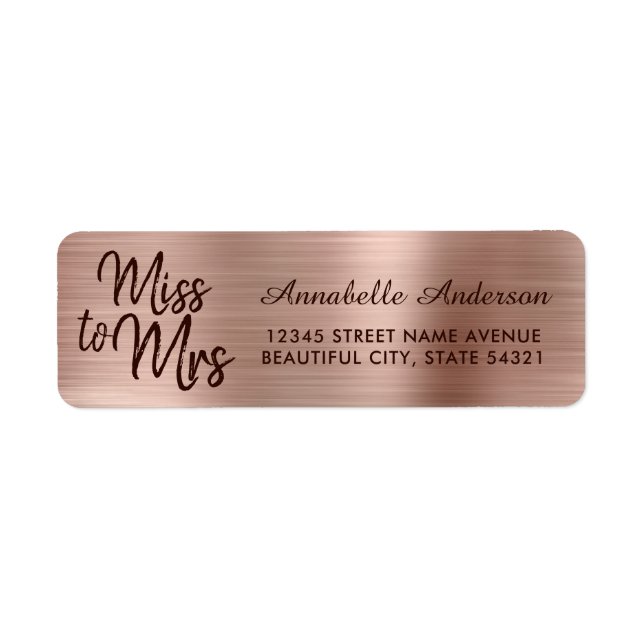 Chic Pink Rose Gold Metal Foil Sparkle Miss to Mrs Label (Front)