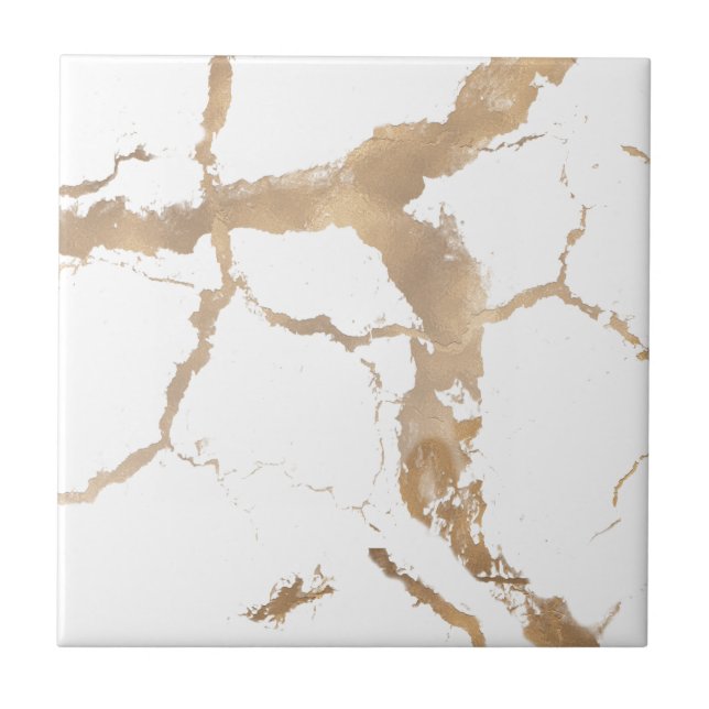  Chic Pink Rose Gold Metallic Marble Look Glamour Ceramic Tile (Front)