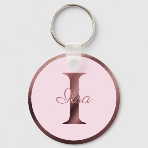 Chic Pink Rose Gold Personalized Monogram Keychain