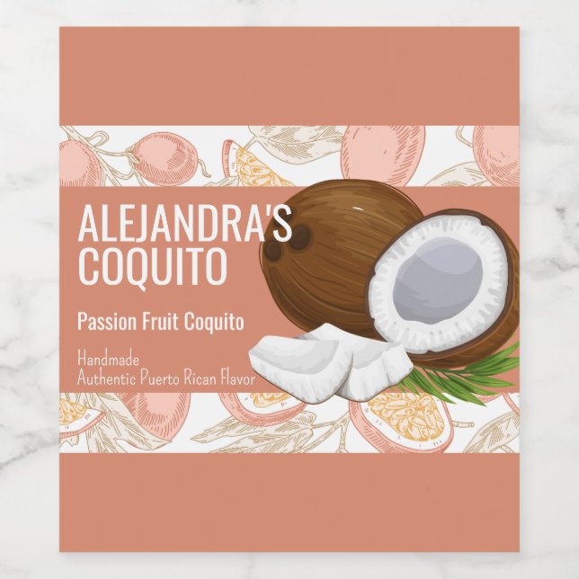Chic Pink Rose Passion Fruit Coquito Bottle Label (Single Label)