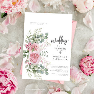 Chic Pink Rose Peony Floral Elegance Wedding Invitation