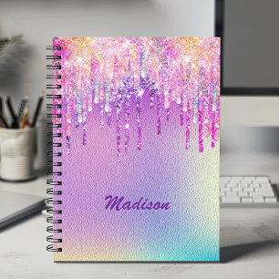 Chic pink rose unicorn dripping glitter notebook