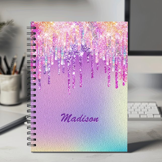 Chic pink rose unicorn dripping glitter notebook (Creator Uploaded)