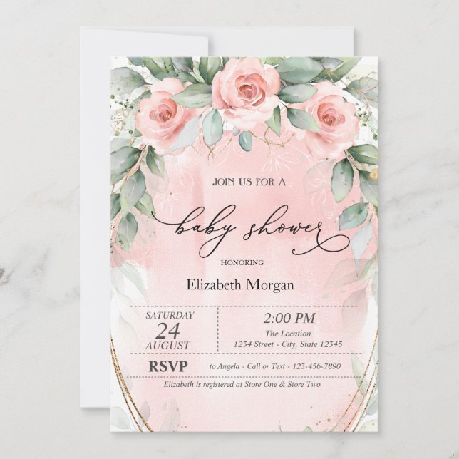Chic Pink Roses Baby Shower  Invitation (Front)