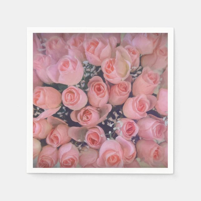 Chic Pink Roses Bouquet Country Vintage Napkins (Front)