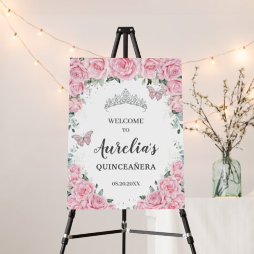 Chic Pink Roses Floral Quinceaera Tiara Welcome Foam Board