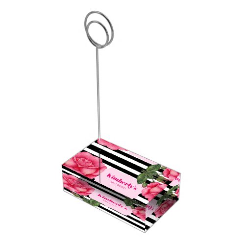 Chic Pink Roses Floral Watercolor Stripes Pattern Place Card Holder