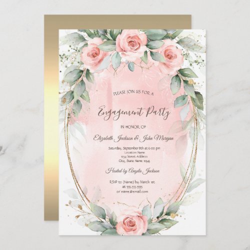 Chic Pink Roses Gold Frame  Invitation