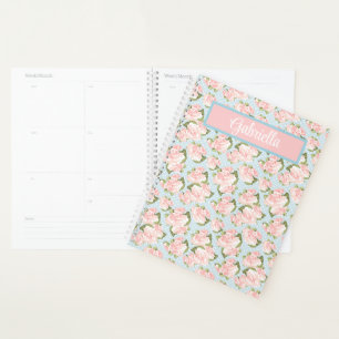 Chic Pink Roses - Sky Blue and White Polka Dots   Planner