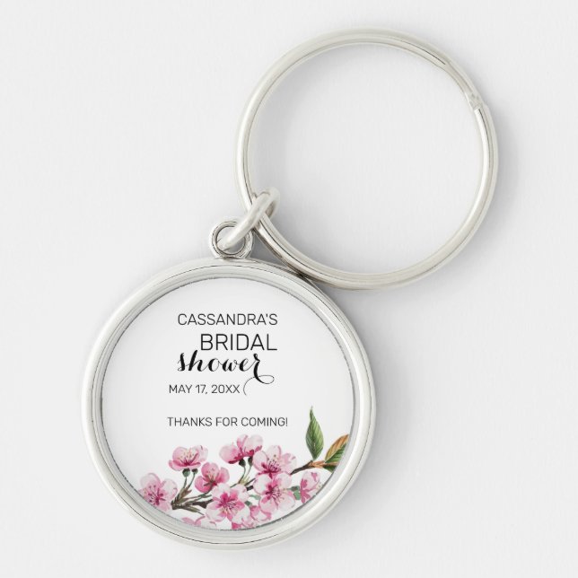 Chic Pink Sakura Floral Bridal Shower Thank You Keychain (Front)