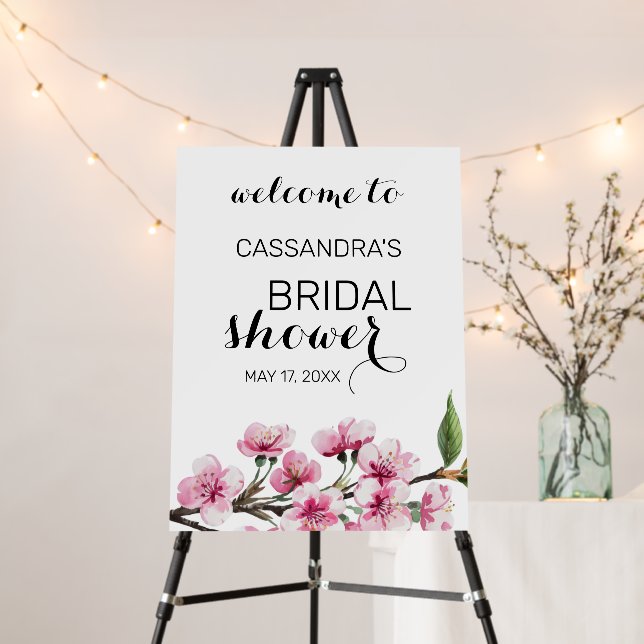 Chic Pink Sakura Floral Bridal Shower Welcome Foam Board (In Situ (Stand))
