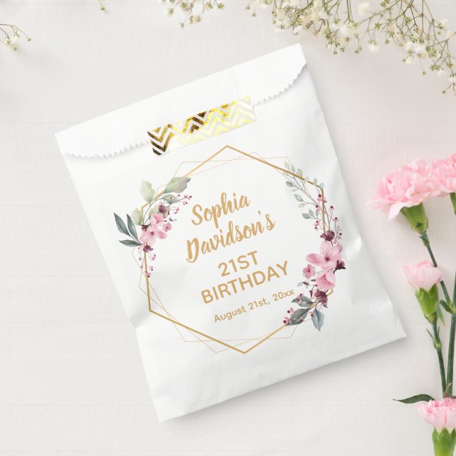 Chic PInk Sakura Flowers 21st Birthday Favor Bags (Sealed)