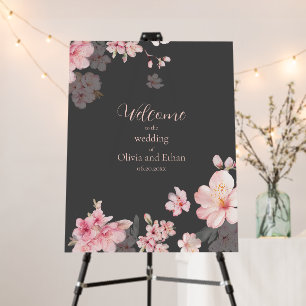 Chic Pink Sakura Flowers Welcome Sign