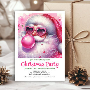 Chic pink santa bubble gum watercolor Christmas Invitation