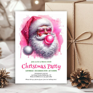 Chic pink santa chewing gum watercolor Christmas Invitation