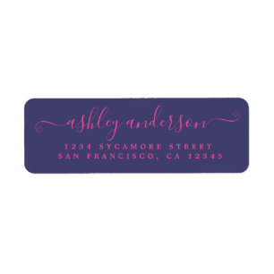 Chic Pink Script Navy Blue Name Return Address Label