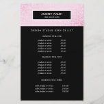 Chic Pink Sequin  Black Salon Pricing & bServices Flyer<br><div class="desc">Glamorous and Stylish flyer design displays your services, price list or business information over a digital image of pink sequin pattern. Black stripe overlay. Includes four customizable headings and body text fields. To adjust layout, enter your text and then use the Customize function to change positioning and font sizes. Great...</div>