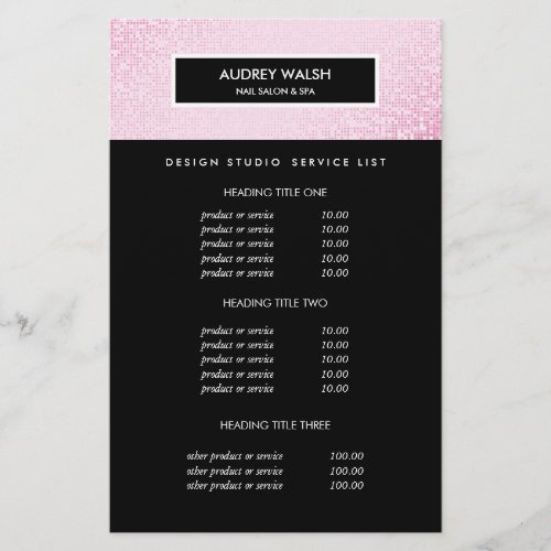 Chic Pink Sequin  Black Salon Pricing  bServices Flyer