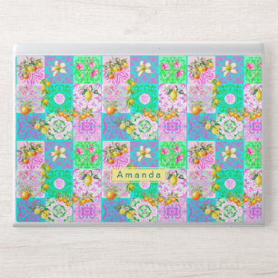Chic pink sicilian citrus collage floral tiles HP laptop skin