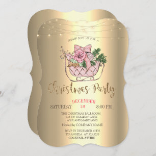Chic Pink Sleigh,String Lights Gold Invitation