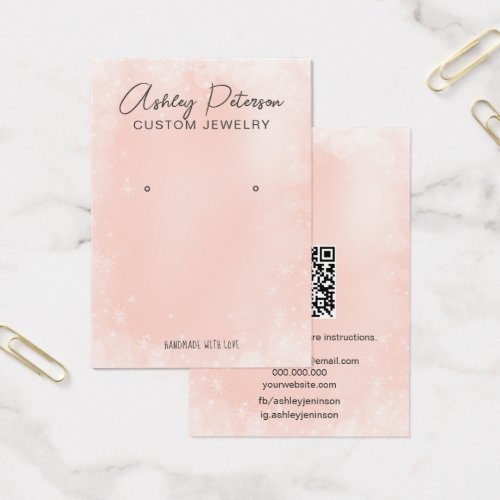 Chic pink snow festive QR code earring display