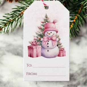 Chic Pink Snowman To and From Christmas Gift Tags