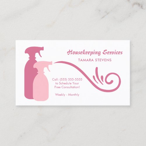 Chic Pink Spray Bottles Housekeeping Services Business Card