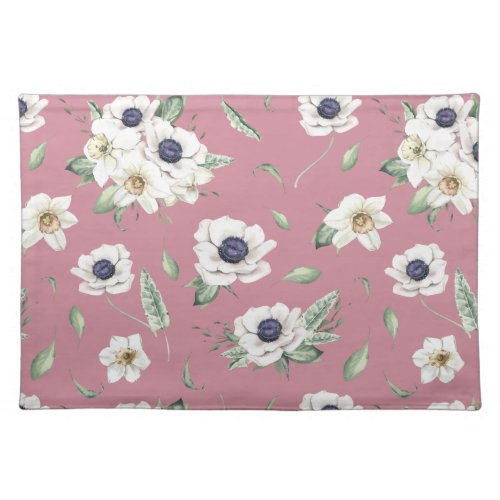 Chic Pink Spring Watercolor Bouquet Cloth Placemat