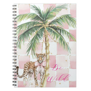 Chic Pink Squares Gold Palm Tree Leopard Notebook