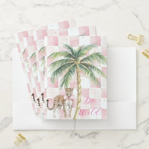 Chic Pink Squares Gold Palm Tree Leopard Pocket Folder