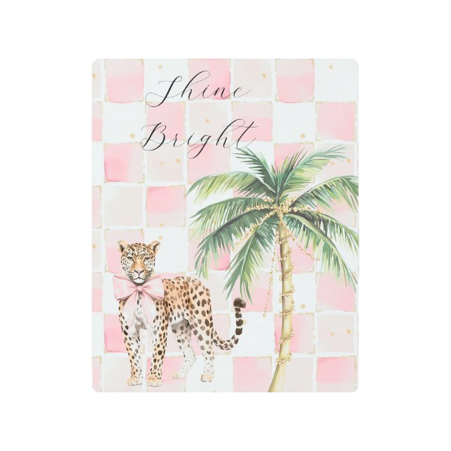 Chic Pink Squares Gold Palm Tree  Metal Print (Front)