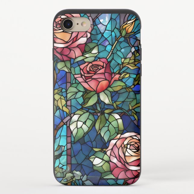 Chic Pink Stained Glass Roses Uncommon iPhone Case (Back)