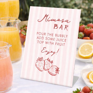 Chic Pink Strawberry Bridal Shower Mimosa Bar Pedestal Sign