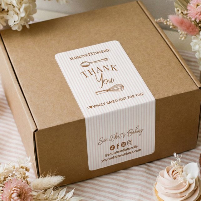 Chic Pink Stripe Whisk Spoon Thank You Bakery Seal Label (Chic Pink Stripe Whisk Spoon Thank You Bakery Seal Label)