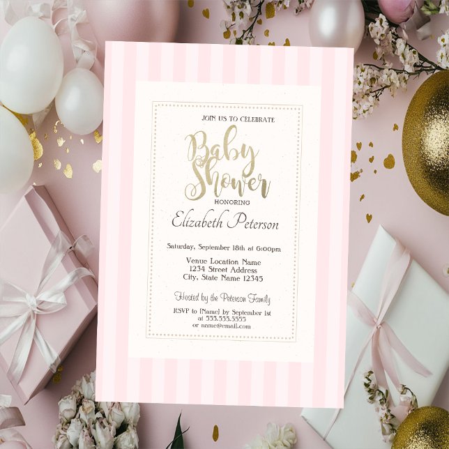 Chic Pink Striped Baby Shower Invitation (Creator Uploaded)
