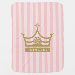 Chic Pink Stripes and Gold Rose Princess Crown Swaddle Blanket