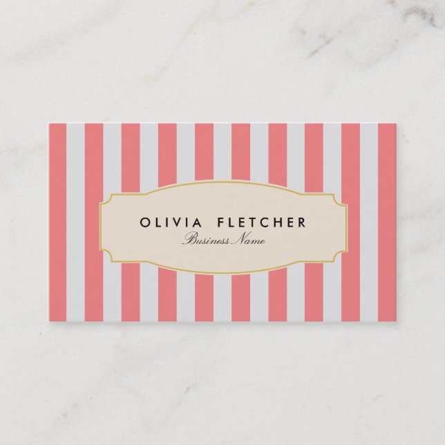 Chic Pink Stripes Business Cards (Front)