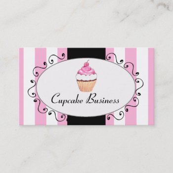 Chic Pink Stripes Cupcake Bakery Business Card by CoutureBusiness at Zazzle