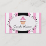 Chic Pink Stripes Cupcake Bakery Business Card at Zazzle