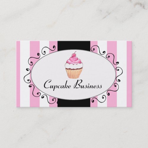 Chic Pink Stripes Cupcake Bakery Business Card