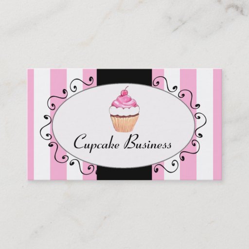 Customizable Chic Pink Stripes Cupcake Bakery Business Card