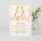 Chic pink stripes & gold foil baby shower invitation (Standing Front)