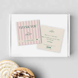 Chic Pink Stripes Green Bakery Business Thank You Square Business Card