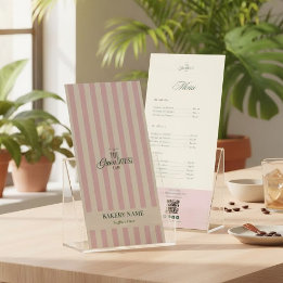 Chic Pink Stripes Green Bakery Logo QR Price Rack Card